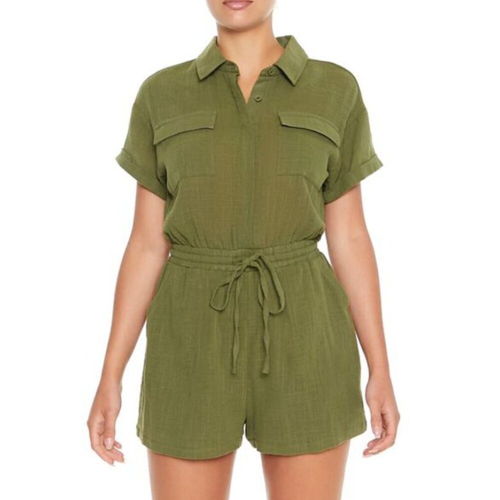 Forever 21 Small Green Gauze Tie-Waist Romper